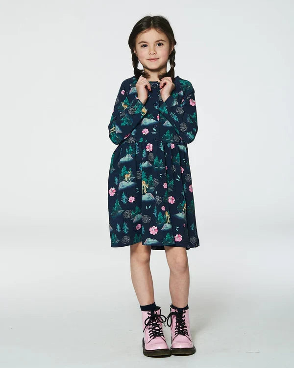 Deux Par Deux Jersey Long Sleeve Dress - Navy Bambi