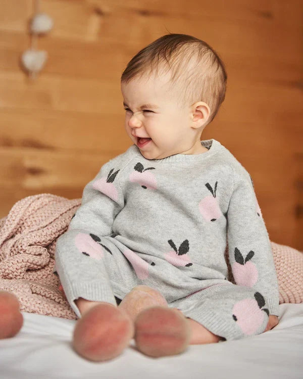 Deux Par Deux Knit Jumpsuit - Light Grey Mix with Apples