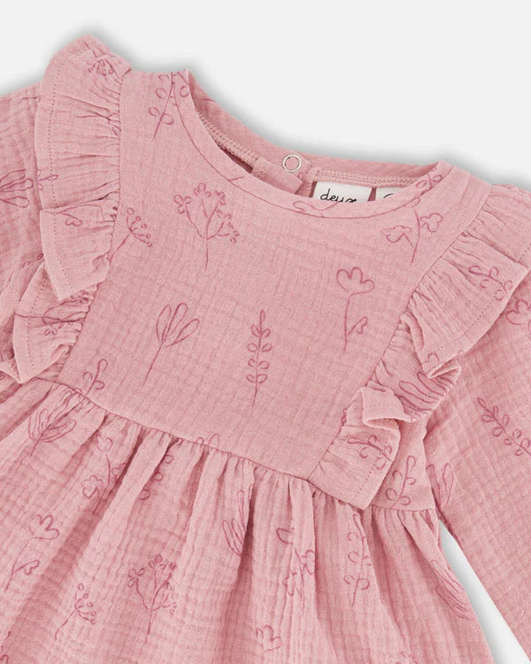 Deux Par Deux Muslin Tunic & Leggings Set - Printed lilac flowers
