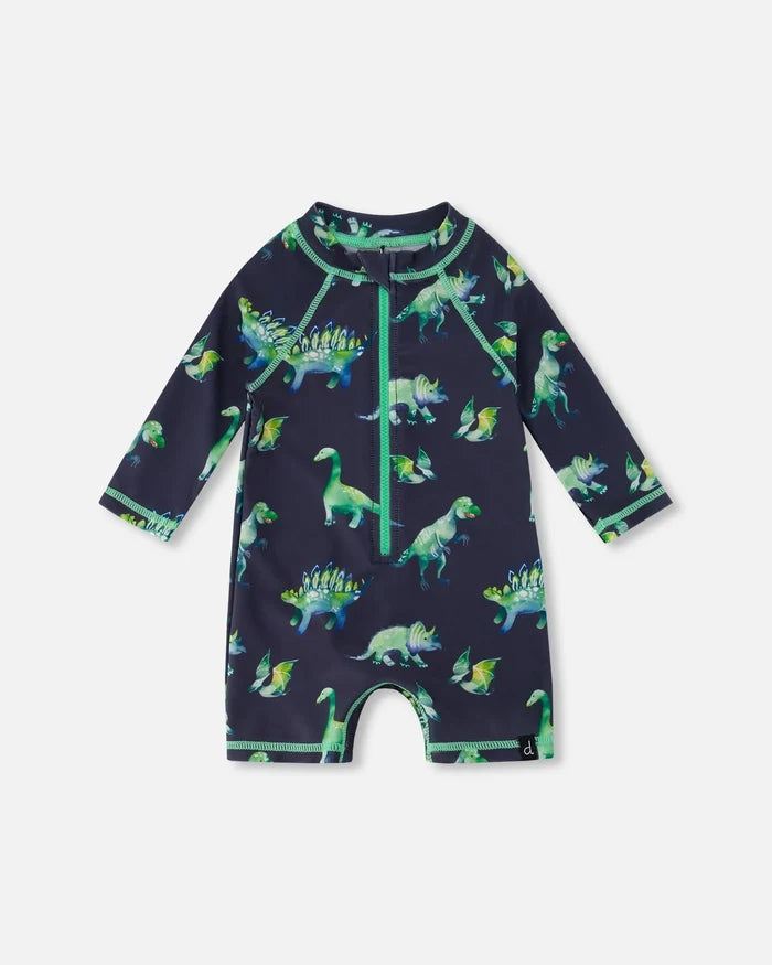 Deux Par Deux One Piece Rashguard Long Sleeve Print - Dinosaur