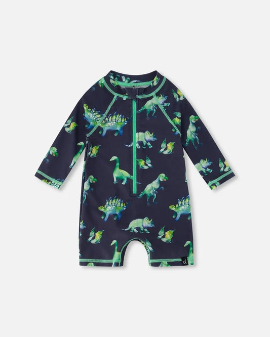 Deux Par Deux One Piece Rashguard Long Sleeve Print - Dinosaur