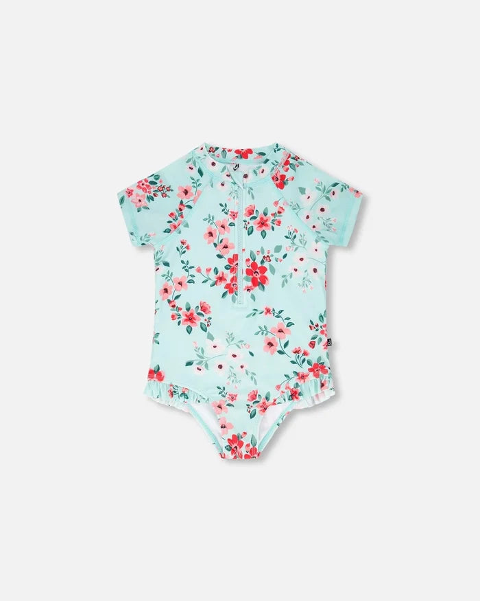Deux Par Deux One Piece Rashguard Short Sleeve Print - Flowers