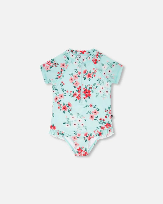 Deux Par Deux One Piece Rashguard Short Sleeve Print - Flowers