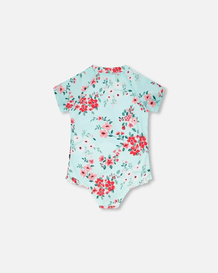 Deux Par Deux One Piece Rashguard Short Sleeve Print - Flowers