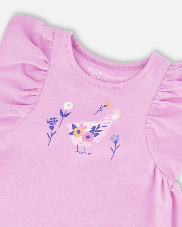Deux Par Deux Organic Cotton Long Top And Capri Legging Set - Printed Field Flowers