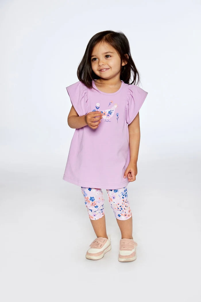 Deux Par Deux Organic Cotton Long Top And Capri Legging Set - Printed Field Flowers