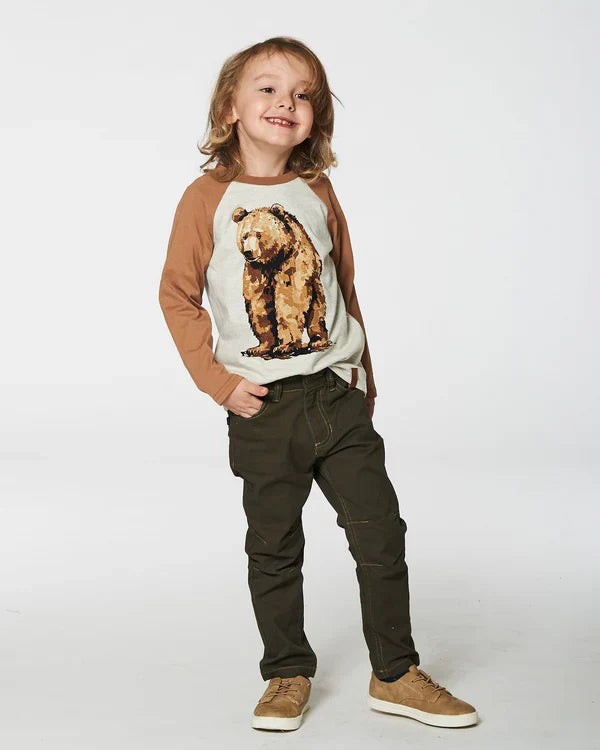 Deux Par Deux Raglan T-Shirt - oatmeal Brown and Beige Bear