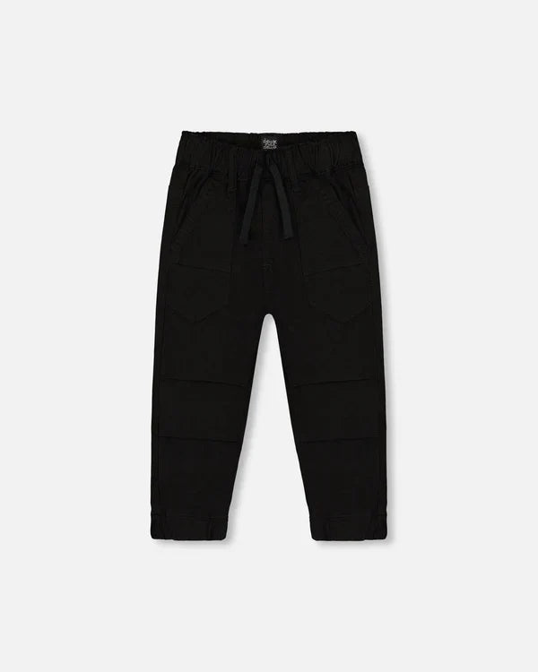 Deux Par Deux Stretch Twill Jogger Pant with Pleated Knee - Black
