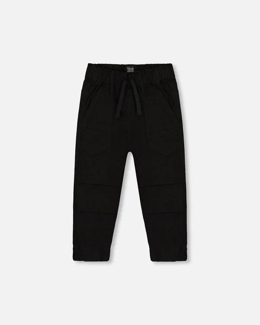 Deux Par Deux Stretch Twill Jogger Pant with Pleated Knee - Black
