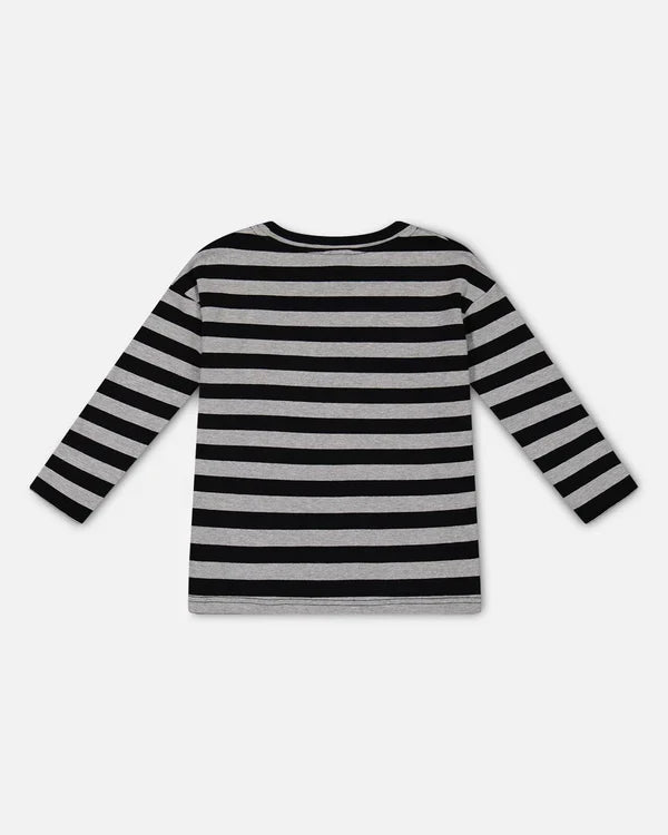 Deux Par Deux Striped Rib Tee - Black and Gray