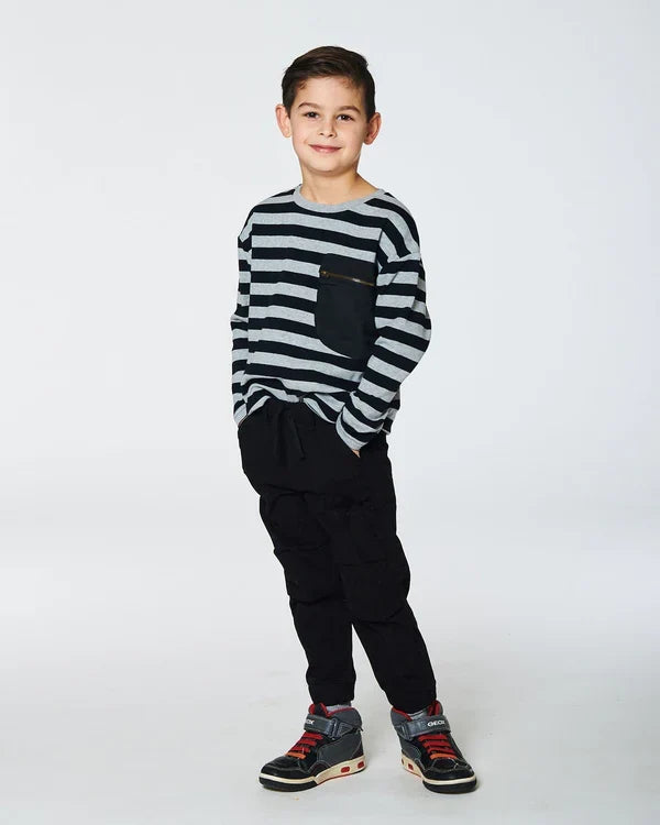 Deux Par Deux Striped Rib Tee - Black and Gray