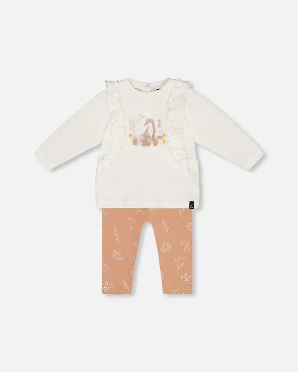 Deux Par Deux Top & Leggings Set - tan flower
