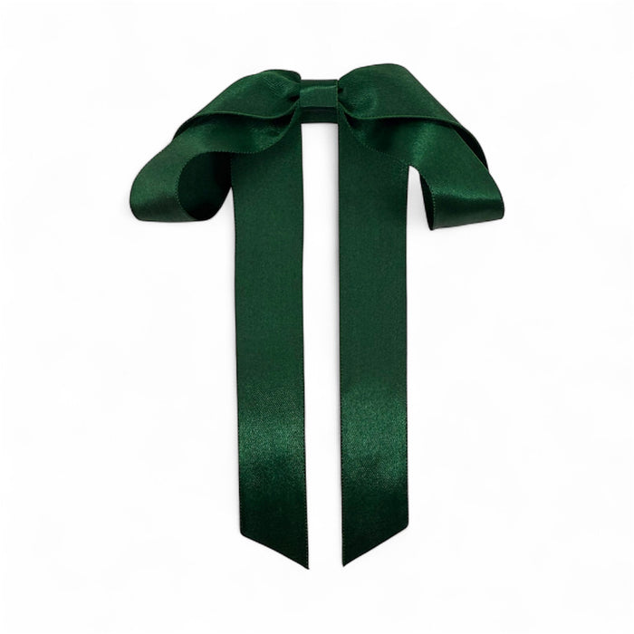 Draped Satin Green Long Tail Bow