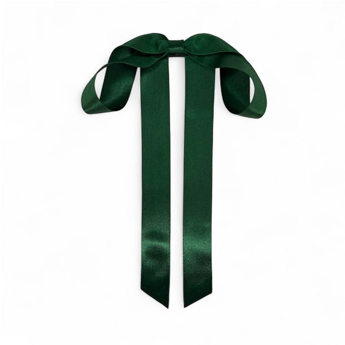 Draped Satin Green Long Tail Bow