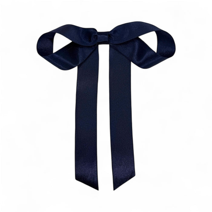Draped Satin Navy Long Tail Bow
