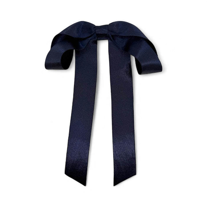 Draped Satin Navy Long Tail Bow