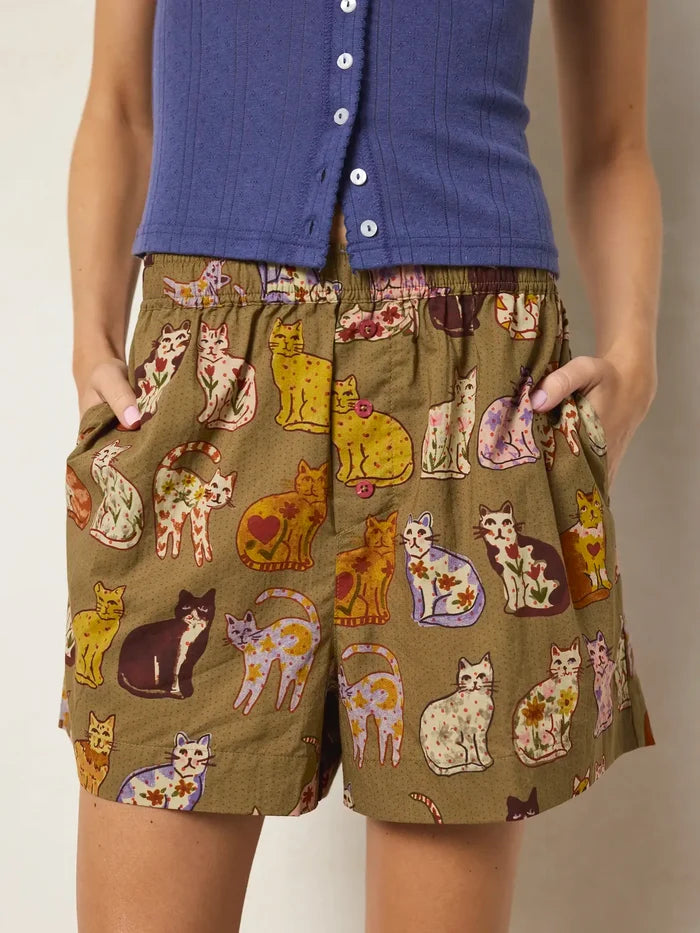 Dream On Boxer Shorts - Cat Cafe Olive-view 1