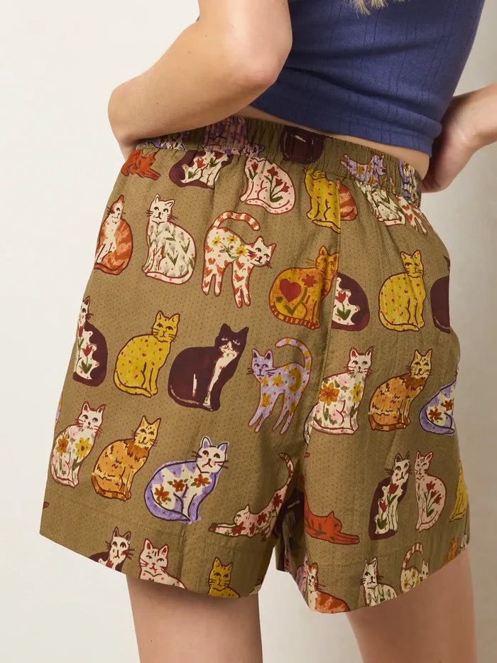 Dream On Boxer Shorts - Cat Cafe Olive-view 3