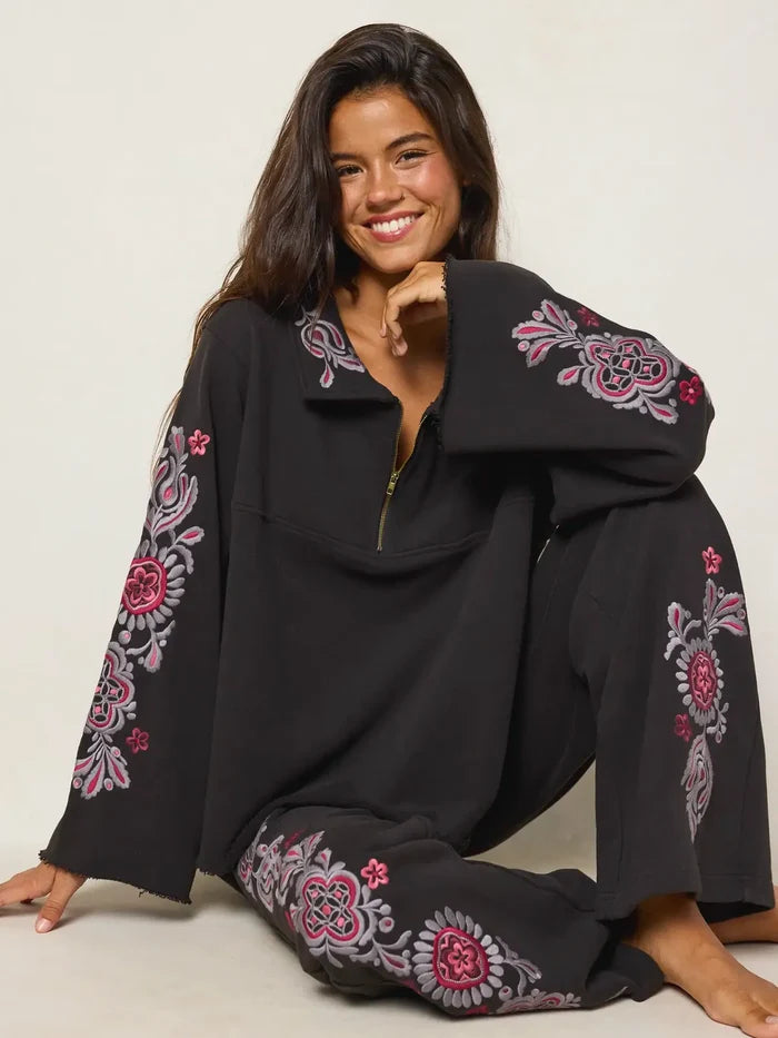 Easy Does It Embroidered Sweatshirt - Charcoal-view 2