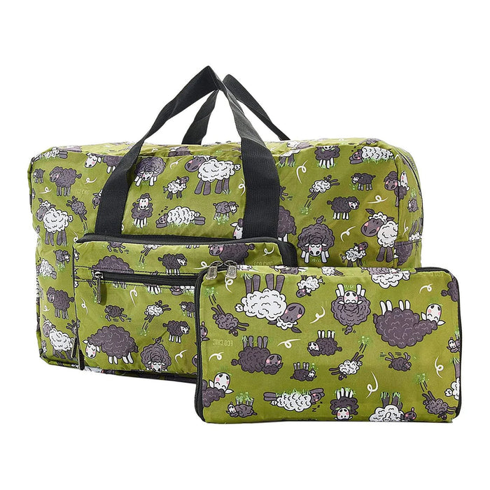 Foldable green holdall made with recycled plastic