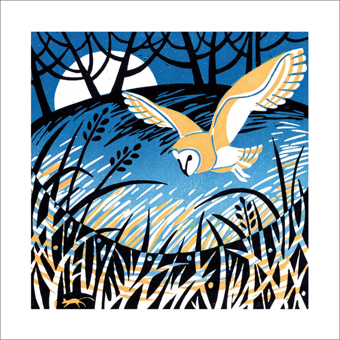 Hunter's Moon Cute Owl Flying design on a blank card
