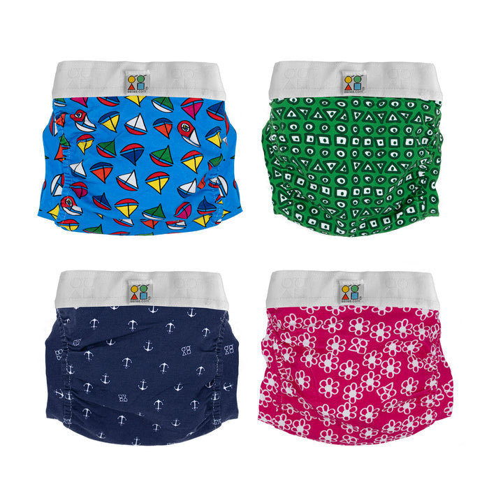 Four colours of hybrid nappy pants
