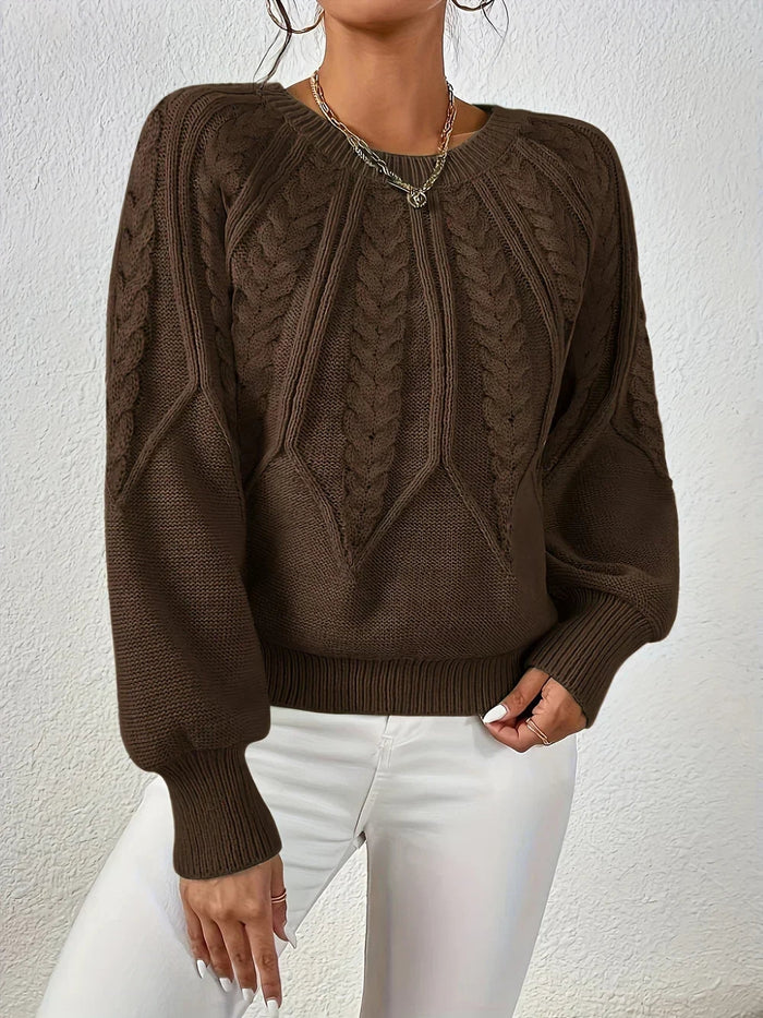 Calvina | Women's Cable Knit Crew Neck Sweater - Sage - Image 5