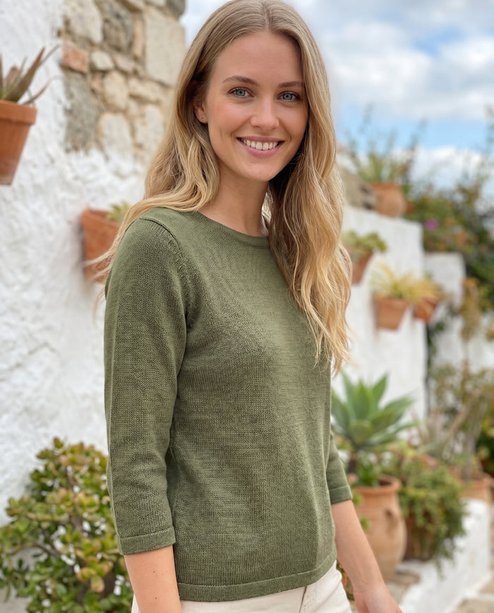 ella-knit-3-4-sleeve-top-olive-green-1