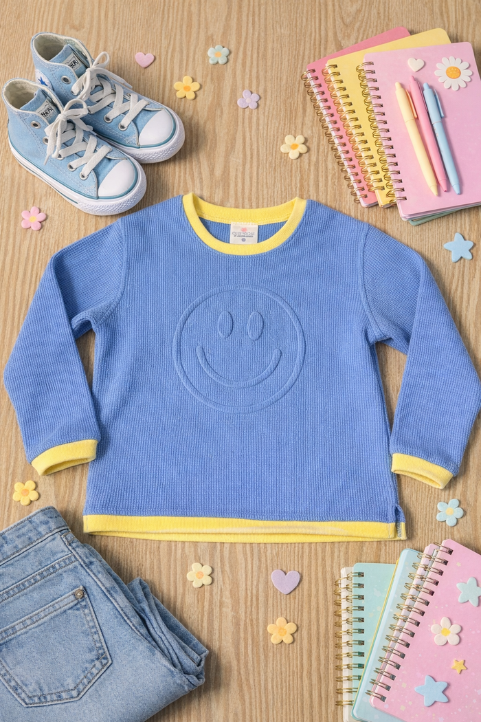 Embossed Effortless YOUTH Waffle Pullover - (Sky Blue/Yellow)