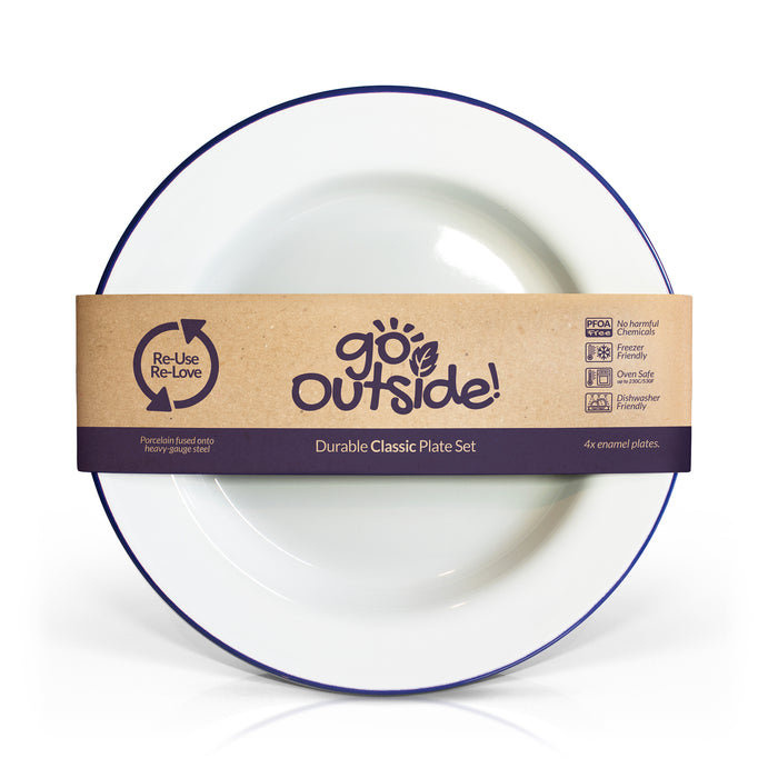 Enamel plate white with blue rim
