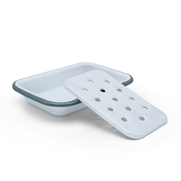 Metal Soap Dish white with a grey rim.
