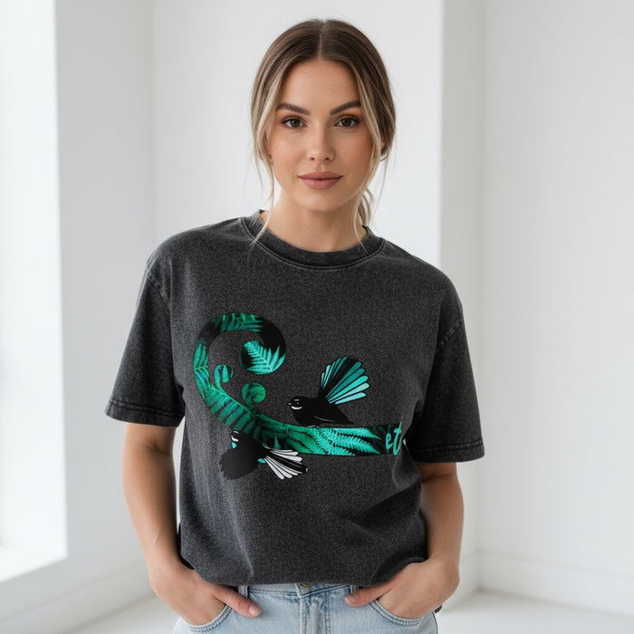 ETC Aqua Fantail Fern Acid Wash Tee
