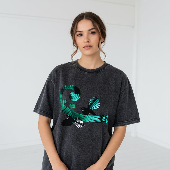 ETC Aqua Fantail Fern Acid Wash Tee