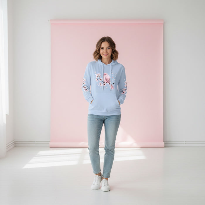 ETC Baby Blue - Pink Blossom Cotton Hoodie