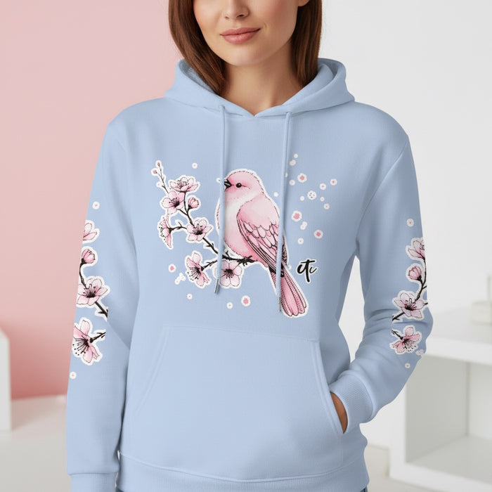 ETC Baby Blue - Pink Blossom Cotton Hoodie
