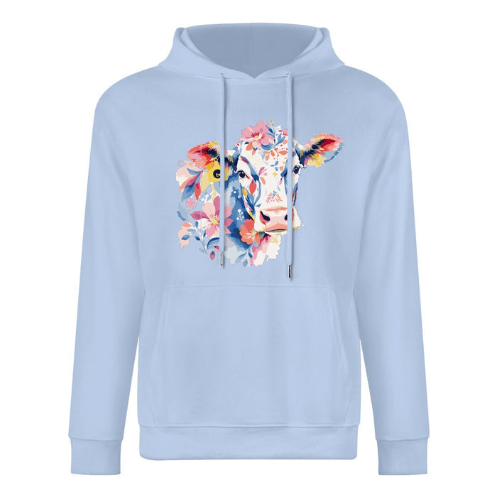 ETC Baby Blue Floral Cow Cotton Hoodie