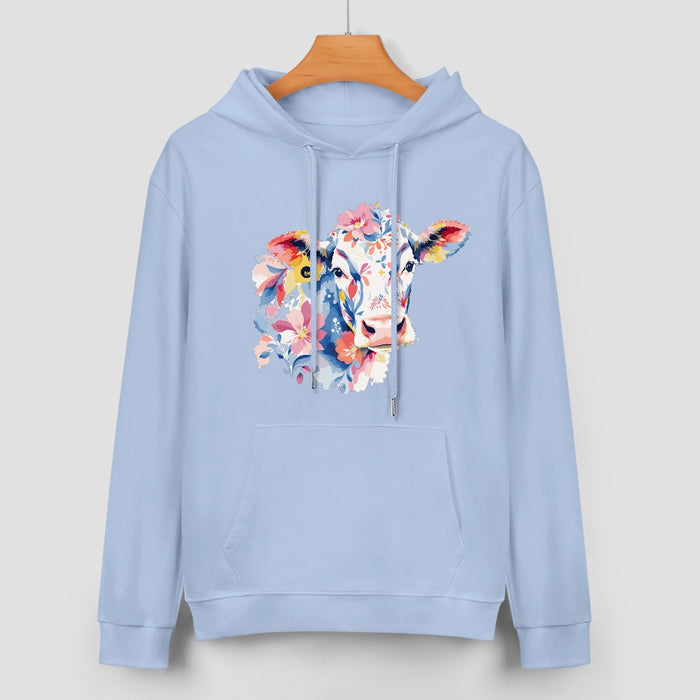 ETC Baby Blue Floral Cow Cotton Hoodie