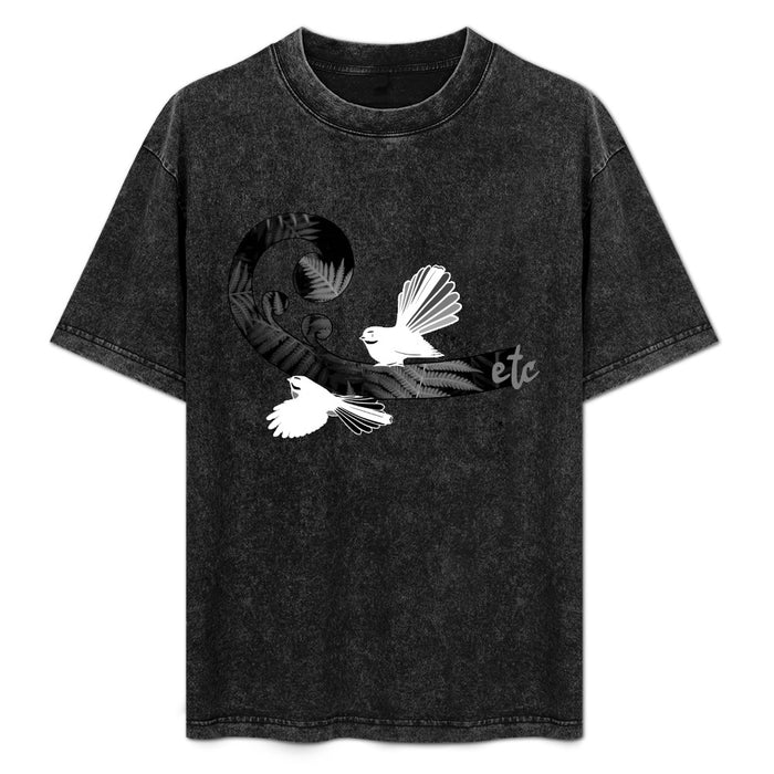 ETC Black & White Fantail Fern Acid Wash Tee