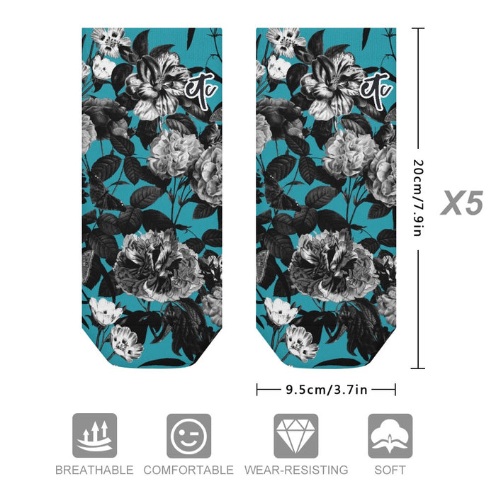 ETC  Blue Floral Butterflies Socks - 5 Pack