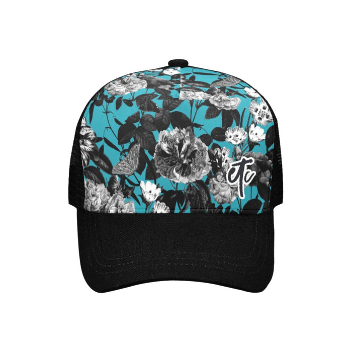 ETC Blue Floral Butterflies Trucker