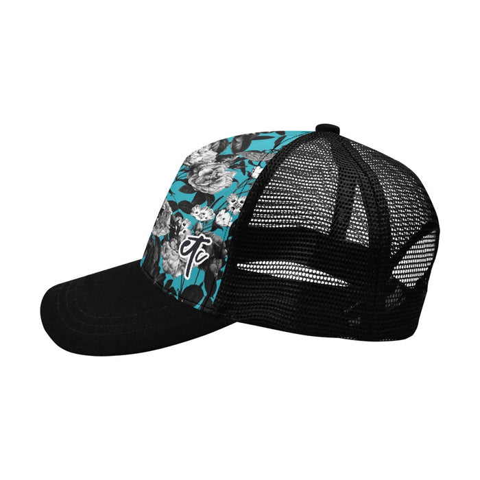 ETC Blue Floral Butterflies Trucker