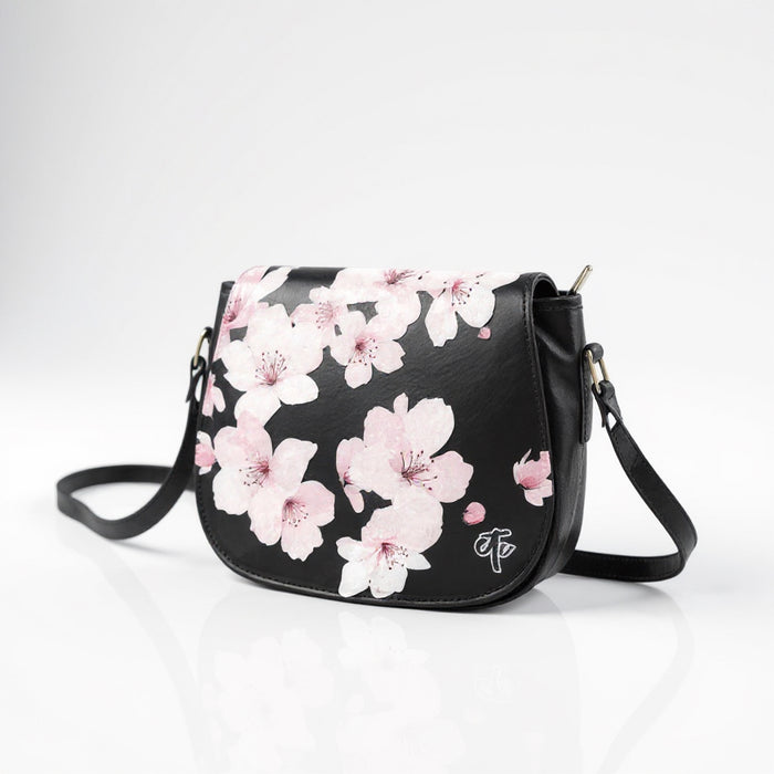 ETC Cherry Blossom PU Leather Saddle Bag
