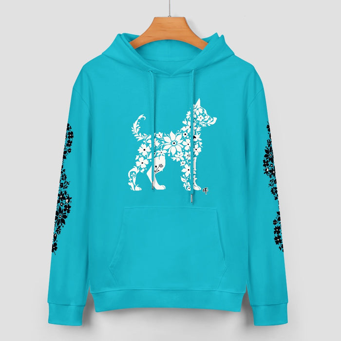ETC Dog Floral Blue Cotton Hoodie