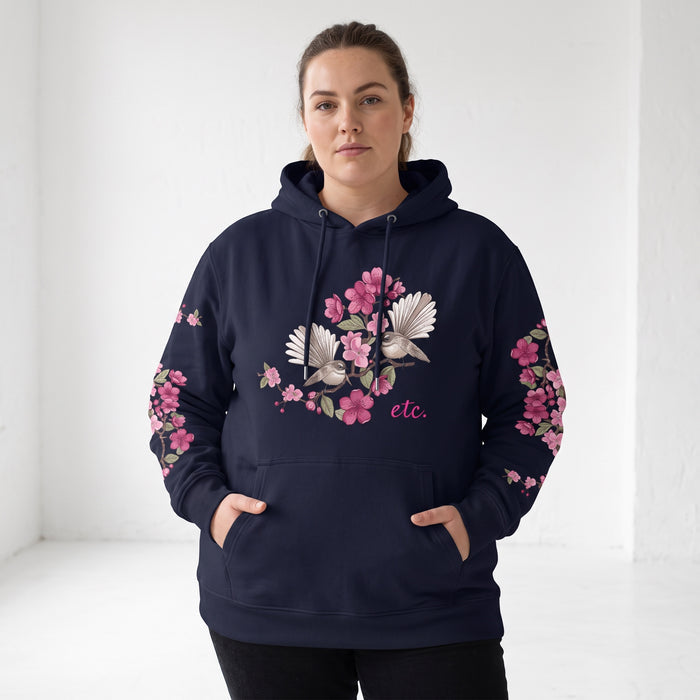 ETC EXCLUSIVE Floral fantail Navy Cotton Hoodie