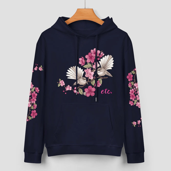 ETC EXCLUSIVE Floral fantail Navy Cotton Hoodie
