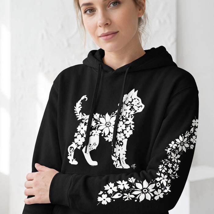 ETC Floral Cat Black Cotton Hoodie