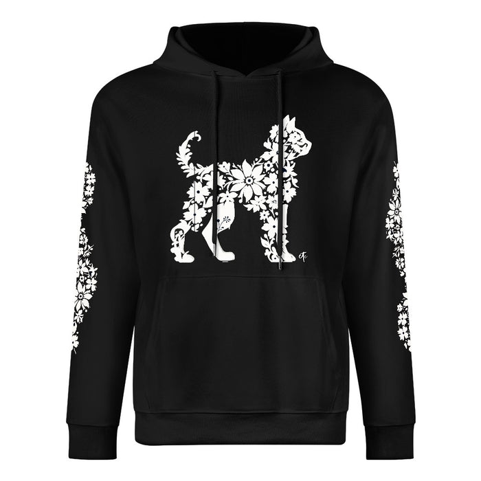 ETC Floral Cat Black Cotton Hoodie