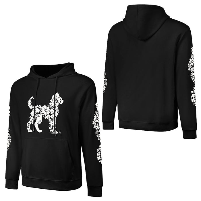 ETC Floral Cat Black Cotton Hoodie