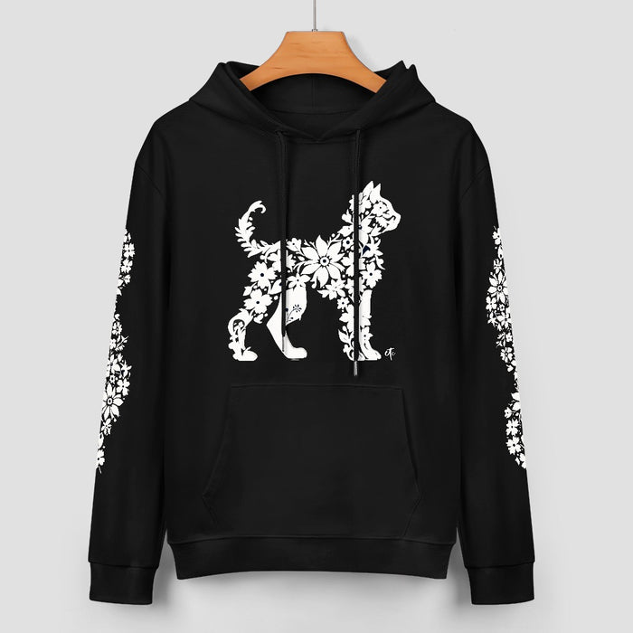 ETC Floral Cat Black Cotton Hoodie