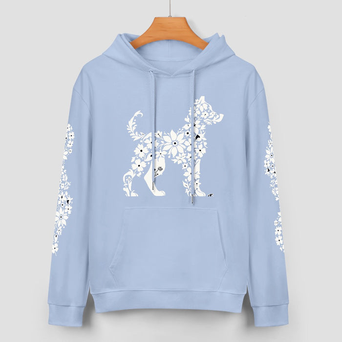 ETC Floral Dog Baby Blue Cotton Hoodie